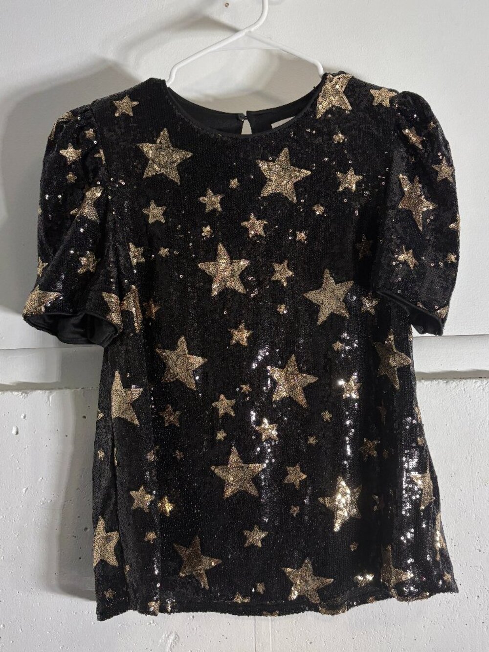 THML Black & Gold Star Sequin Puff Sleeve Top